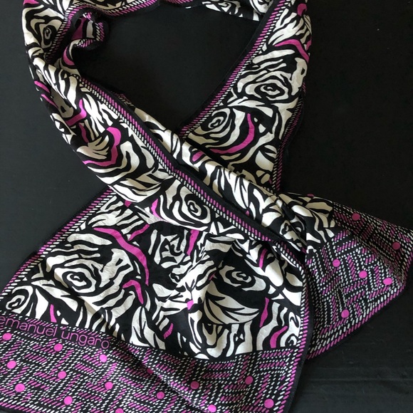 Emanuel Ungaro black white and pink silk scarf 💝 - Picture 2 of 3